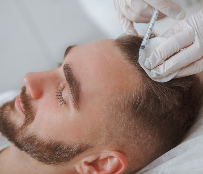 A man getting PRP therapy in his scalp